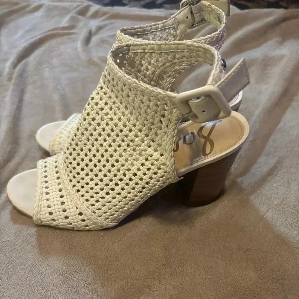 Sam Edelman Ivory Basketweave Open Toe Booties